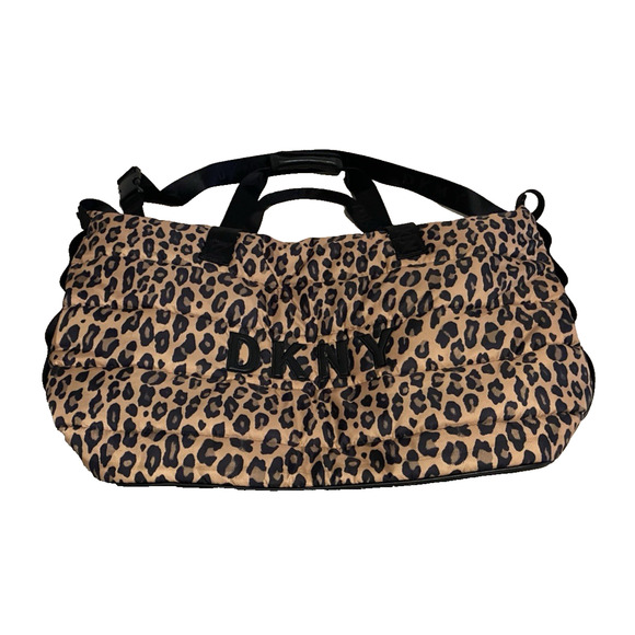 DKNY Leopard Print Quilted Weekend Duffel Bag Large Mob Wife Travel Carry on Bag - Picture 1 of 12